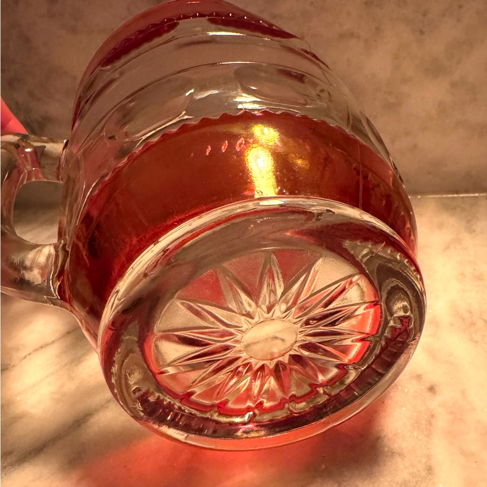Vintage Tiffin-Franciscan King's Crown thumbprint pitcher with cranberry flash - Picture 3 of 4